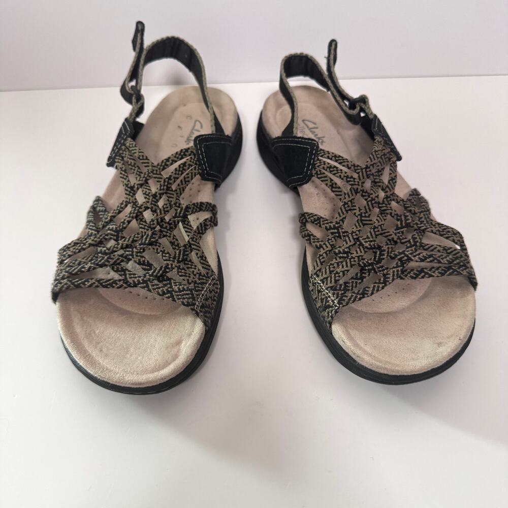 Clarks Womens Amanda Ease Strappy Sandals Sz 8.5 Wide Casual Summer Travel Black